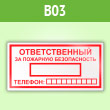 Знак «Ответственный за пожарную безопасность», B03 (пленка, 200х100 мм)